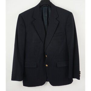 Vintage Aquascutum Union Made Gold Button Blazer Men's 42R Navy Blue Wool Vented